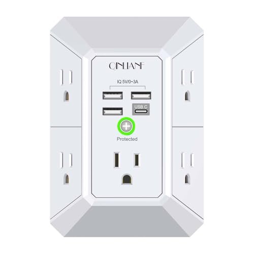 Wall Charger, Surge Protector, QINLIANF 5 Outlet Extender with 4 USB Charging Ports